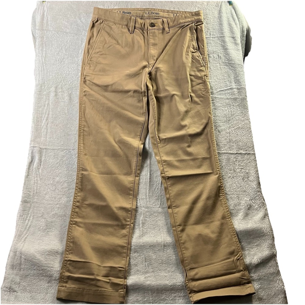 L.L.Bean Slim Fit Casual Pants Beige Men's 33x32 Cotton Polyester Lycra
